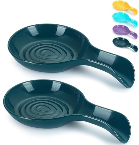 Kyraton Spoon Rest 2 Pack, Plastic Spoon Holder for Kitchen Counter, Kitchen Utensil Rack for Spoons, Tongs, Spatulas, Spoon Rack for Hob, Spatula Rest, Dishwasher Safe