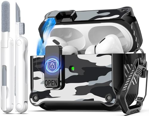 R-fun kompatibel mit AirPods Pro 2 Hülle (Auto Pop-Up-Deckel) mit Reinigungsset, kompatibel mit Airpods Pro 2./1. Gen(2023/2022/2019), für Airpods Pro Hülle (USB-C/Lightning-Kabel),Schneetarnung