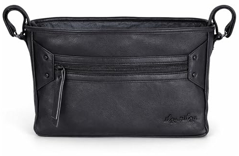 Itzy Ritzy Baby Pram Bag – Universal Pushchair Organiser with 2 Built-in Cup Holders, Zipped Pocket Buggy Bag Compartment, Stroller Accessories Fit for Baby Essentials for Moms - Black Matte