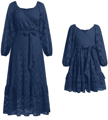 IBAKOM Mutter Tochter Matching Kleid Mama und ich Kleider Langarm Freizeitkleid Boho Strandkleid Kleid Herbst Winter Frauen Mädchen Passendes Kleid Familie Passendes Outfit