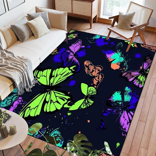 Bunter Fantasy-Schmetterling 3D-Druck-Kinderzimmerteppich 60 X 90 Cm - Rutschfester Bodenmatten-Teppich Für Innentüren - Weicher Griff - Polyesterfaser - Leicht Zu Reinigen - Geeignet Für Ess -6I4O3Q7