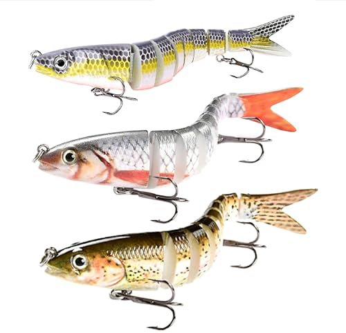 FHBHJNATC 3 Stück Angelköder Crankbait, Kunstköder Wobbler Hecht, Mehrgelenkige Hecht Köder, Segmentbaits, Realistische Köder, Angelgeschenk, für Süßwasser, Salzwasser, Wolfsbarsch, Forelle
