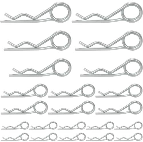 Juego de 22 pasadores de resorte dobles, pasadores de resorte surtidos R, pasadores de seguridad galvanizados para automóvil, motor, fijación y reparación de bicicletas (M2.5-M5)