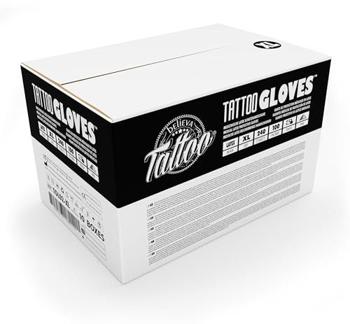 believa Tattoo Latex Einweghandschuhe Schwarz, 1000er Box (10 x 100 Stück) Puderfrei in XL