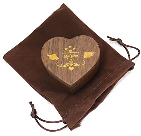 Herzförmige Schmuckschatulle aus Walnussholz, weiche Innenseite, Schmucktruhe mit Tasche für Damen und Mädchen