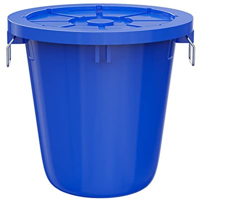 Poubelle Cuisine Poubelle extérieure de 17,1/26,4 gallons, poubelle ronde de grande capacité avec couvercle et poignée, blanc/bleu, conteneur à déchets for centre commercial de garage domestique, etc.