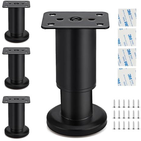 Lrocotanc 4 Pièces Pieds de Meuble réglables, 60 x 80 mm-120mm,Pied de Table Reglable Hauteur Métal,adaptés pour Les Pieds de Meubles sur armoires, Tables et canapés, vis incluses.(Noir)