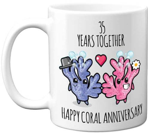 35th Anniversary Mug Gift for Men Women - 35 Years Together - Happy Coral Anniversary Wedding for Husband Wife Mum Dad Brother Sister, 11oz Ceramic Coffee Mugs Gifts