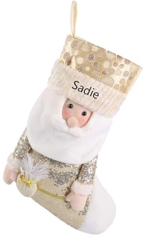 Amsgedhie weihnachtsstrumpf personalisiert: weihnachtsdeko Gefüllte und hängende Strümpfe - Personalisierte Weihnachtsstrümpfe mit Namen - Heimdekoration Weihnachten (Goldener Weihnachtsmann)