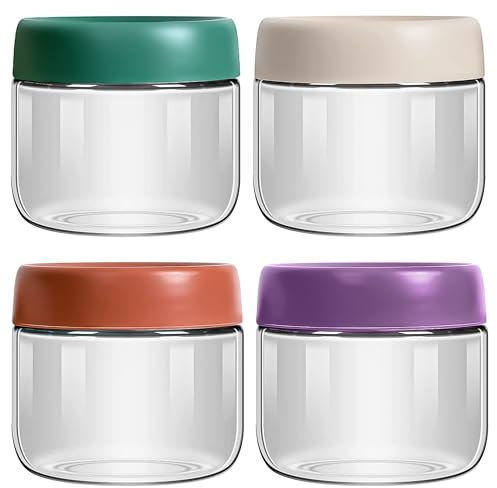Crystalia Leak Proof Overnight Oats Jars With Lids 4PCs 300ml LEAD FREE Overnight Oats Container, Breakfast Pots, Glass Yoghurt Pots with Lids Screw Top Jars Meal Prep Jars Glass Soup Containers