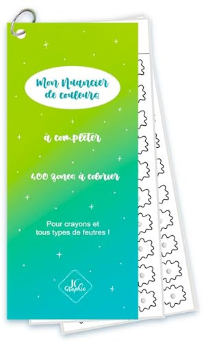 JC GRAPHIC Nuancier à Colorier - Crayons et tous types de feutres - 400 zones à colorier (Avec trous pré-percés, Vert/Bleu)