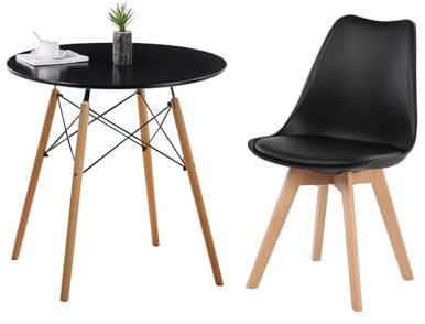 H.J WeDoo Essgruppen Esstisch mit Stühle Esszimmergruppe, 80x80cm Küchentisch mit Esszimmerstuihlel Sitzgruppe für Wohnzimmer Küche Büro(Schwarz Tisch+ 1 Schwarz Stühle)