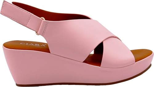 CIARA LONDON Sandali estivi casual da donna con zeppa e punta aperta, rosa, 36 EU
