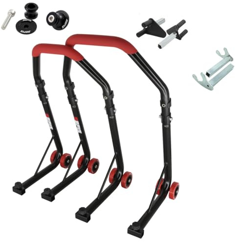 SEFIS D18 Motorradständer Set M8 Prismabuchsen Vorder- und Hinterrad Motorradheber Serviceständer Front und Heck Motorrad montageständer ständer (Rot, für BMW S1000RR / R/XR M1000RR / R/XR)