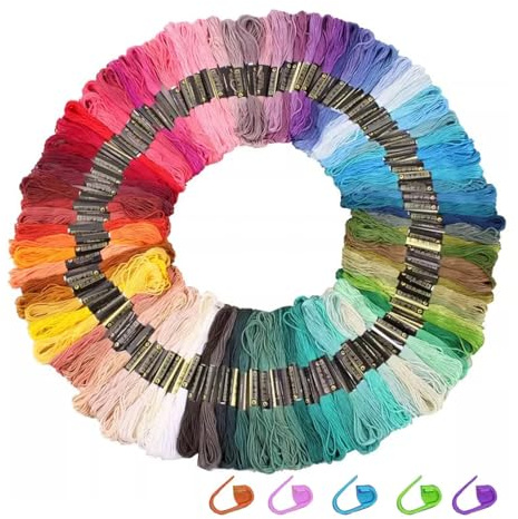 100 Farben Stickgarn Set, Baumwoll Sticktwist für DIY-Projekte | 6-fädig, je 8 m, mit Fadenführer und Markierclips, für Kreuzstich, Freundschaftsbänder, Basteln und Anfänger