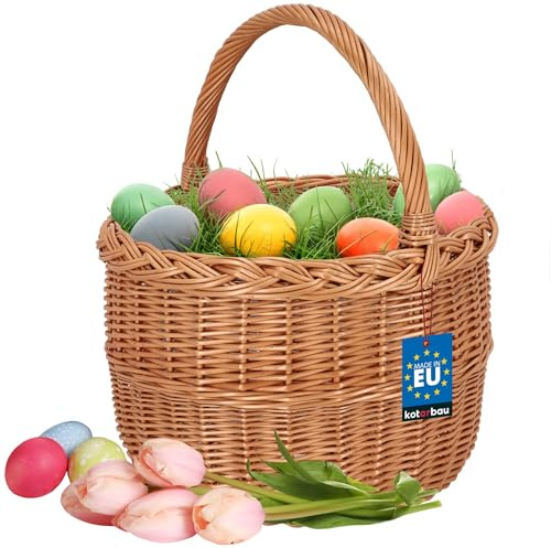 KOTARBAU® Einkaufskorb - Aufbewahrungskorb - Korb Geflochten - ⌀ 30 cm - Pilzkorb – Korb für Obst – Picknickkorb – Naturfarbe - Weidenkorb mit Henkel