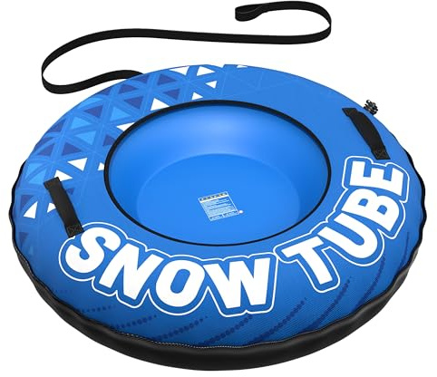 JOSEN Winter Snow Tube Sled - 47”Inflatable Thickened Heavy-Duty Snow Tubes for Sledding with Premium Canvas Cover, Fun Winter Outdoor Family Activities Christmas Birthday Gift for Adults(Blue)
