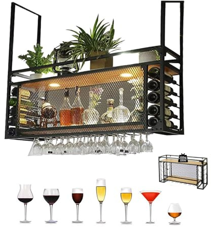 Industrial 2-Tier Hanging Wine Rack - Iron Wine Bottle Holder & Goblet Storage for Home, Restaurant & Bar - Stylish Ceiling Shelf Decor, 105x30x50cm