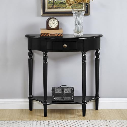 Tavolo Consolle Ingresso Moderno In Legno con Cassetto,Tavolo D'ingresso Semicircolare,Mobile Dietro Divano Salvaspazio,Mobile Espositivo A Mezzaluna,per Soggiorno,Corridoio(Black,80cm/31.4in)