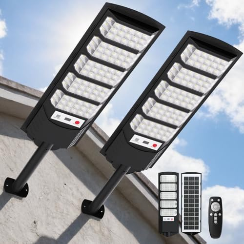 VBOK IGFE Lampadaire Solaire Exterieur,700W Projecteur LED Solaire avec Détecteur de Mouvement,6500k Lumière Solaire Super Lumineux Spot LED Gardin Extérieur Garage Rue,2 Pièces