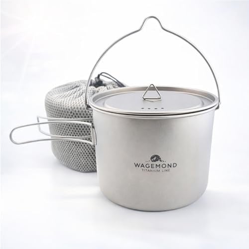 WAGEMOND Titan Topf 1600 ml – ultraleichtes Camping Kochgeschirr, robuster Outdoor Kochtopf mit faltbaren Griffen für Trekking, Bushcraft & Reisen mit Beutel