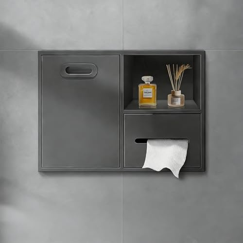 Unterputz Toilettenpapierhalter Kombinierter Toilettenpapierhalter mit Integriertem Abfalleimer in Einer Wandnische, Versteckter, Eingelassener Toilettenpapierhalter(Gray)