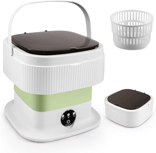 Mini lavatrice, lavatrice pieghevole da 11 litri con funzione centrifuga, lavatrice da viaggio portatile, lavatrice da campeggio mobile per viaggi, studenti, camper (Verde)