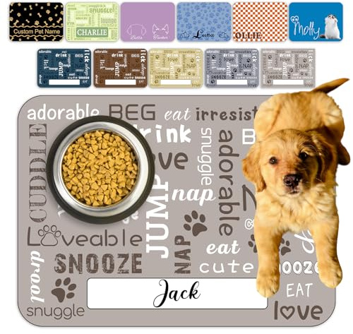 Tapis de nourriture personnalisé pour chien et chat avec nom – Tapis d'alimentation personnalisable, antidérapant, imperméable, facile à nettoyer, cadeau pour les amoureux des animaux de compagnie