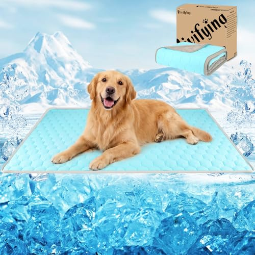 Vivifying Kühlmatte Hund, Wendbare Kühldecke, 152x101 cm (Blau/Grau) | Wasserdichte Eisseide- und Samtseiten, waschbar, für Sommer und Winter, Sofa, Bett, Box, Boden und Autositz, auf Reisen