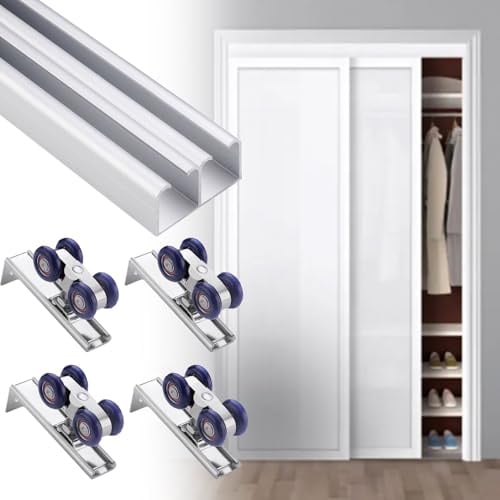 Kastenschienen-Schiebetürschiene für Schranktüren, Bypass-Scheunentor-Hardware-Kit, Robustes Aluminium-Schienensystem für Kleiderschrank-/begehbare Schranktüren (Silber, 17 Fuß/5,2 m)
