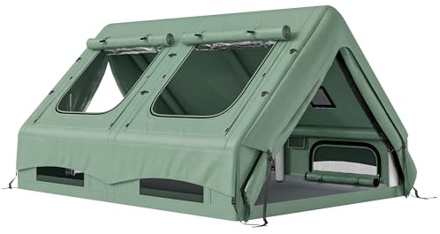 Outsunny Inflatable Camping Tent, 4 Season Hot Tent 10000mm Waterproof & Windproof, Heavy Duty Air Tent with Chimney Opening, Sky Light and Air Pump for 5 Person, Instant Setup, Military Green