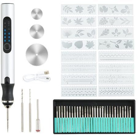 Elektrischer Gravierstift mit 50+ Zubehörteilen, kabelloser Gravurstift | 3 Geschwindigkeitsstufen, Tragbares Gravur gerät, USB-aufladbar, für Glas, Holz, Kunststoff, Metall, Stein