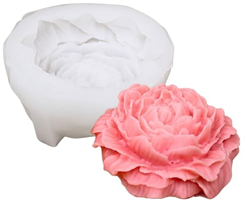 Silikon-Kerzenform „Blüte Pfingstrose“ – detailreiche Blütenform für DIY-Kerzen, hitzebeständig, wiederverwendbar, flexible Silikonform für Bienenwachs & Duftkerzen – Größe ca. 8,4 × 8,4 × 3,0 cm