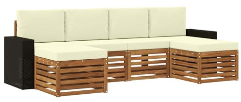 vidaXL Sofagarnituren 6 pcs Natur und Creme Massivholz Akazie, Garten Patio Lounge, modernes Sofa für draußen, haltbares Möbelset, gemütliche Terrassen-Sitze