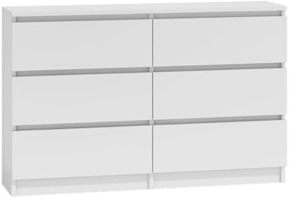 WHATSIZE ENTERPRISE – Moderna – Large Chest of Drawers – Contemporary 6 Drawer Wide Dresser, Bedside Drawers & Night Stand - Office, Lounge & Bedroom Furniture Storage Cabinet, White