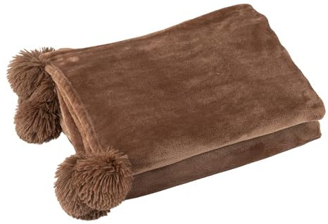 Jolipa Decke mit Bommeln, Polyester, Braun, 130 x 180 cm