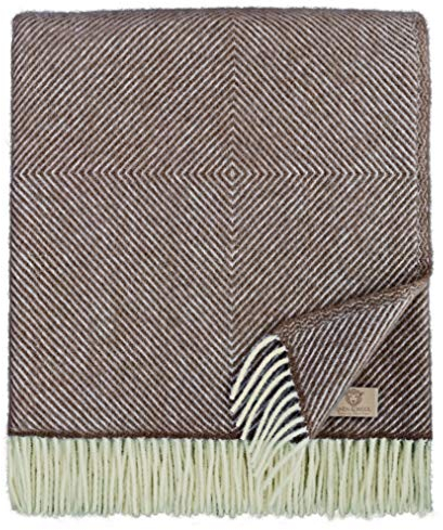 Linen & Cotton Decke Wolldecke Wohndecke Tagesdecke Alaska mit Rautenmuster - 100% Reine Neuseeland Wolle (140 x 220cm), Braun - Sofadecke/Bettüberwurf/Kuscheldecke/Überwurf Couch Sofa Bett/Plaid