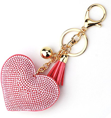 LCHULLE Glitzer Schlüsselanhänger Herz Anhänger Kristall Strass Schlüsselring Herzanhänger Bling Glitter Keychain Schlüssel Anhänger Bling Kristallstrass Taschen Koffer Rucksäcke Zubehör Rosa