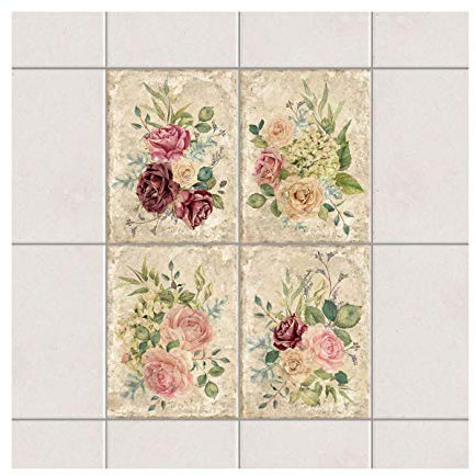 Apalis Fliesenaufkleber Vintage Rosen und Hortensien 15x20 Set 6teilig