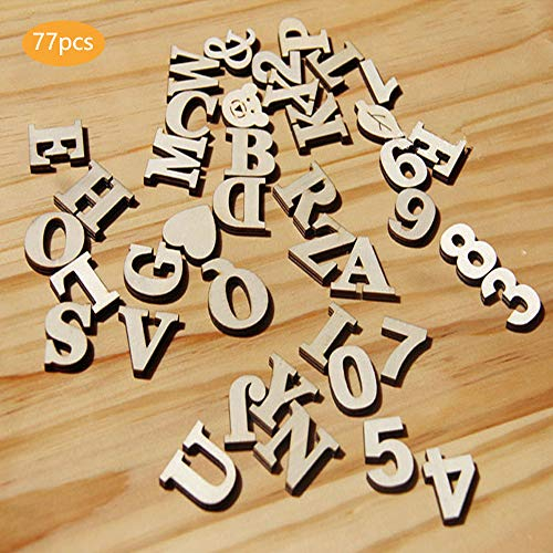 77 Stücke Holz Buchstaben Holz Kleinbuchstaben Hölzerne Zahlen für Kunst Handwerk DIY Dekoration Display,Schule, Familienhandwerk, Digitale Spiele,Werbung Dekoration(Selbstklebend)