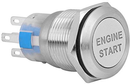 Tbest 2-poliger Anlasser, Startknopf 12V, Druckknopf, Edelstahl-Silber, Manuell