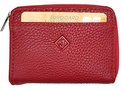 LOLUNA® Petit Porte-Monnaie Cuir Plat, Fermeture zipée Tout Autour, Simple et complète, 2 Cartes, Compact pour Homme et Femme - Rouge