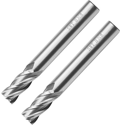Utoolmart Lot de 2 fraises hélicoïdales HSS-AL de 8 mm de diamètre à quatre cannelures à tige droite assemblées sur des fraiseuses pour bois acrylique, PVC, MDF