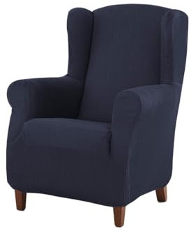 Estoralis | Berta Ohrensesselbezug im modernen Design | Elastischer Jacquardstoff | Marineblau | Für Ohrensessel von 70 bis 110 cm. | Sesselschutz | Anpassbar an alle Arten von Sesseln