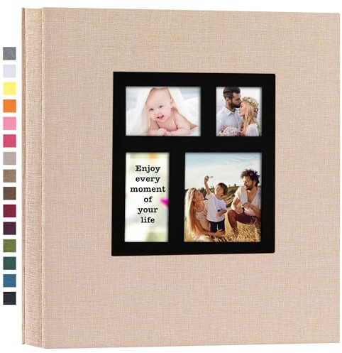 Potricher Album fotografico 4x6 1000 foto in lino, copertina rigida, grande capacità, per famiglia, anniversario di matrimonio, festa del bambino (beige, 1000 tasche)