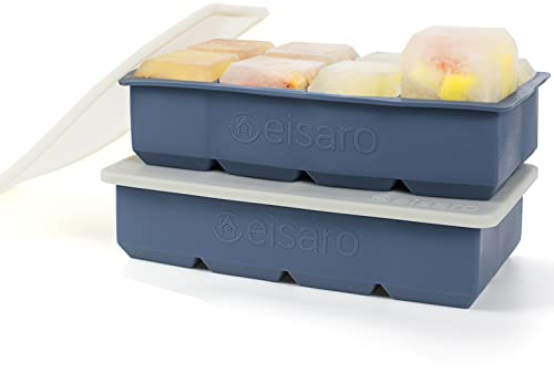 Eiswürfelform groß XXL Eiswürfel Form Silikon mit Deckel Eiswürfelbehälter 2er Pack Eiswürfelbereiter 5 cm ice cube tray für Bier Cocktails Whisky (Blau)