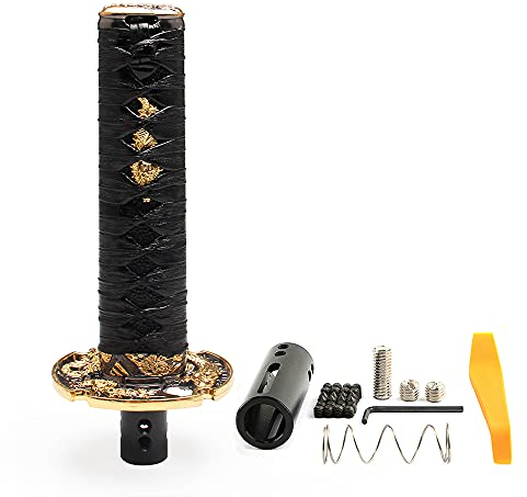 GSTP Katana Schaltknauf Samurai Schwert Universal für Automatik mit Druckknopf beschwert (15cm schwarz)
