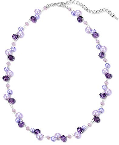 BULINLIN Short Beaded Pearl Necklace for Women, Silver Handmade Statement Necklace with Crystal Beads Fashion Jewellery Birthday Gifts for Her(Purple)
