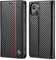 ZTOFERA Compatible with iPhone 13 Wallet Case, Premium PU Leather Carbon Fiber Flip Case with Card Holder Magnetic Closure Kickstand Protective Phone Cover for iPhone 13 6.1, Vertical Red Line