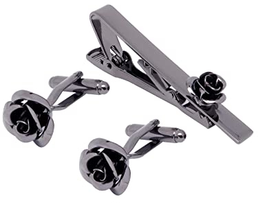 Jonwo Ensemble de boutons de manchette et épingles à cravate en forme de rose pour homme, 2.25 Inch, Laiton, Gemme : non